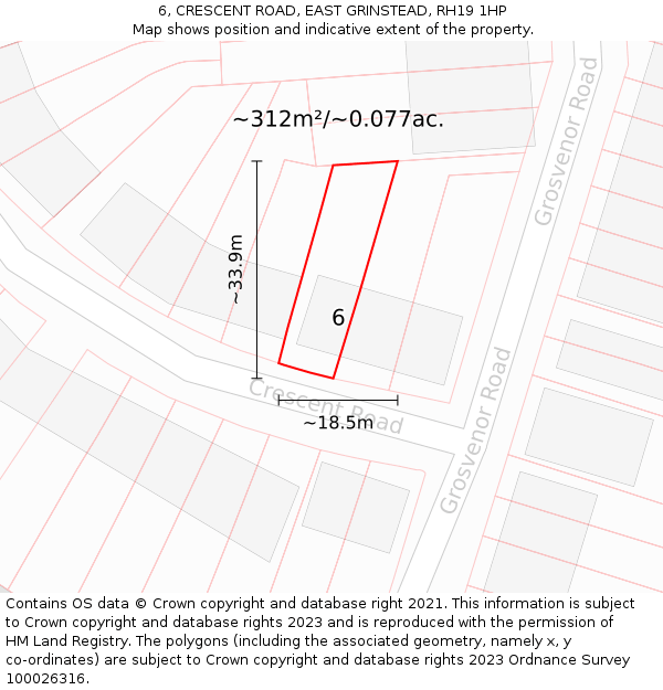 6, CRESCENT ROAD, EAST GRINSTEAD, RH19 1HP: Plot and title map