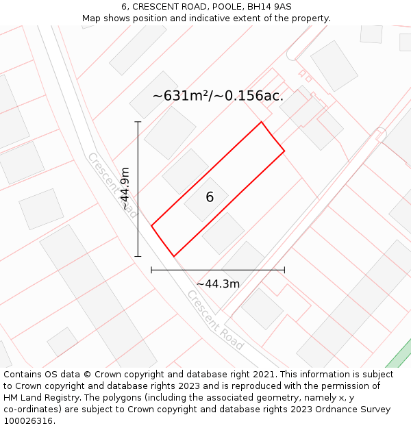 6, CRESCENT ROAD, POOLE, BH14 9AS: Plot and title map