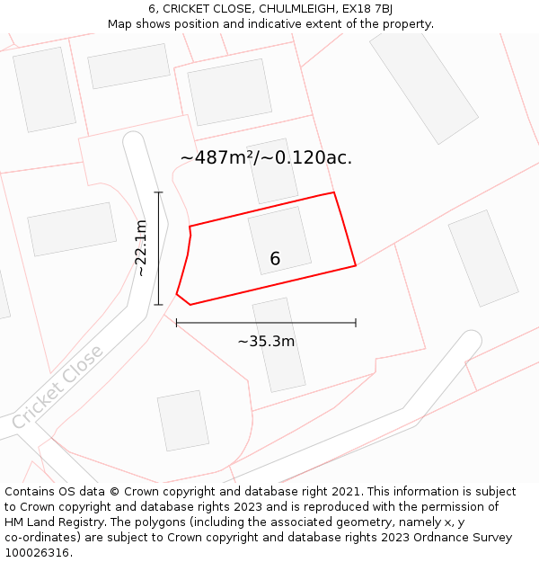 6, CRICKET CLOSE, CHULMLEIGH, EX18 7BJ: Plot and title map