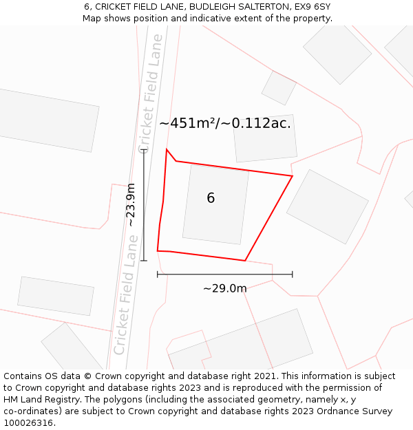 6, CRICKET FIELD LANE, BUDLEIGH SALTERTON, EX9 6SY: Plot and title map