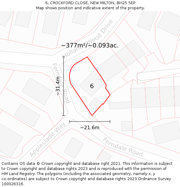 6, CROCKFORD CLOSE, NEW MILTON, BH25 5EP: Plot and title map