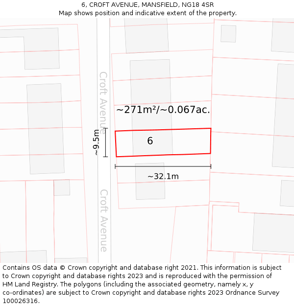 6, CROFT AVENUE, MANSFIELD, NG18 4SR: Plot and title map