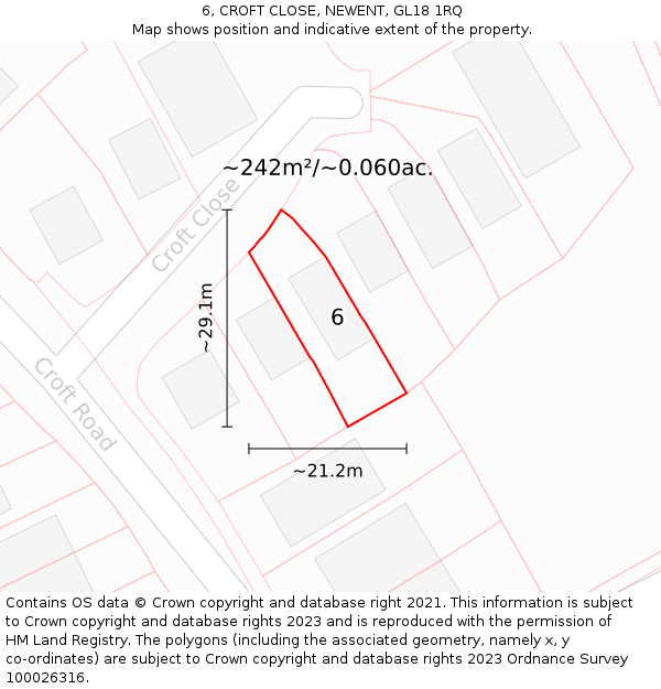 6, CROFT CLOSE, NEWENT, GL18 1RQ: Plot and title map