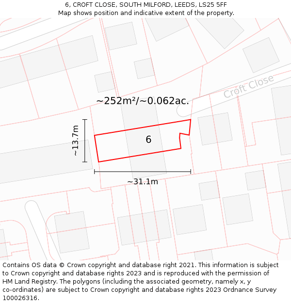 6, CROFT CLOSE, SOUTH MILFORD, LEEDS, LS25 5FF: Plot and title map