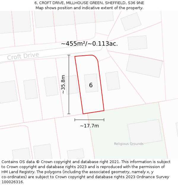 6, CROFT DRIVE, MILLHOUSE GREEN, SHEFFIELD, S36 9NE: Plot and title map