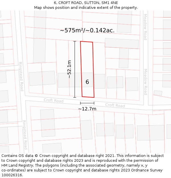 6, CROFT ROAD, SUTTON, SM1 4NE: Plot and title map