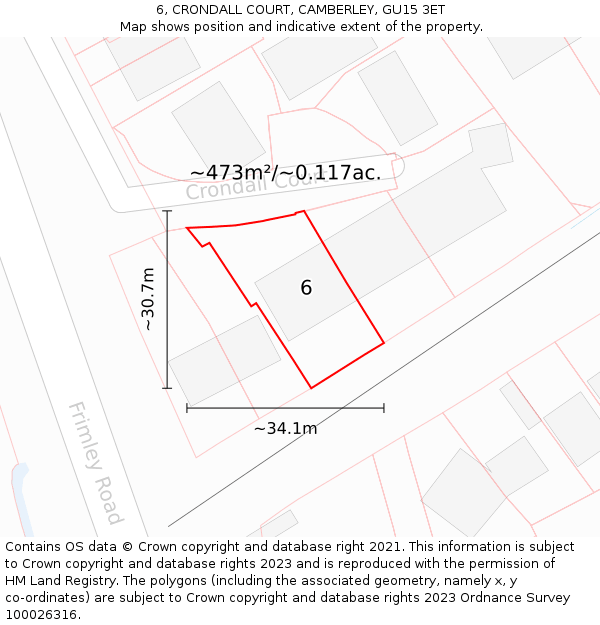 6, CRONDALL COURT, CAMBERLEY, GU15 3ET: Plot and title map