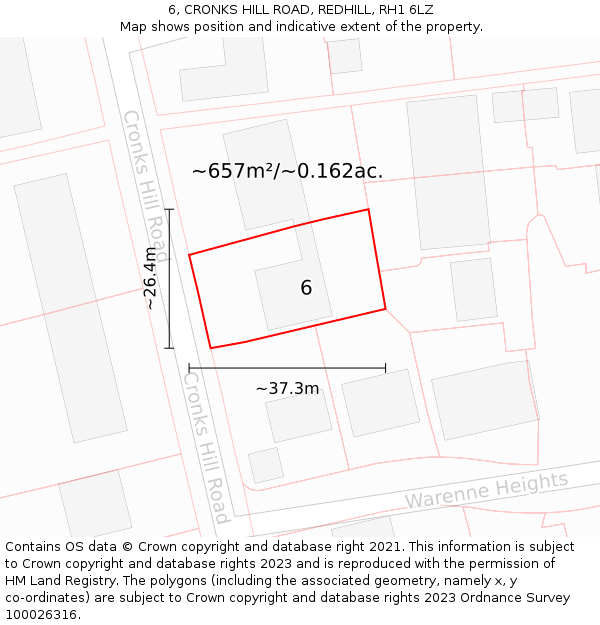 6, CRONKS HILL ROAD, REDHILL, RH1 6LZ: Plot and title map