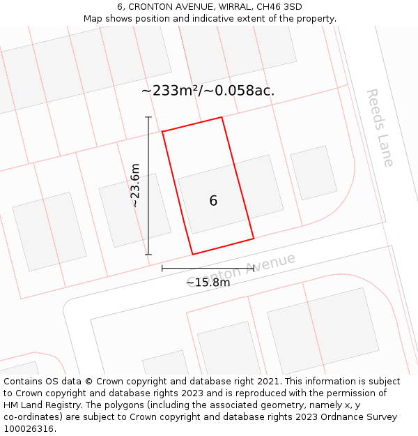 6, CRONTON AVENUE, WIRRAL, CH46 3SD: Plot and title map