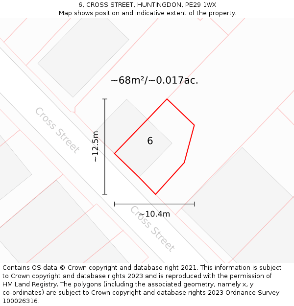 6, CROSS STREET, HUNTINGDON, PE29 1WX: Plot and title map