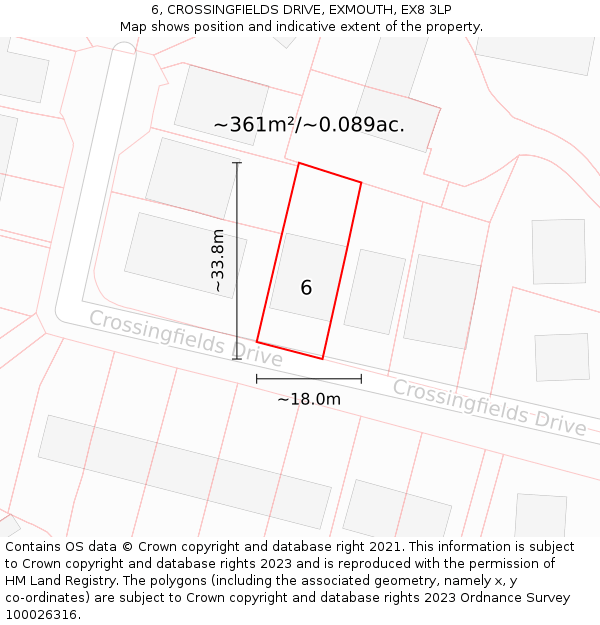 6, CROSSINGFIELDS DRIVE, EXMOUTH, EX8 3LP: Plot and title map