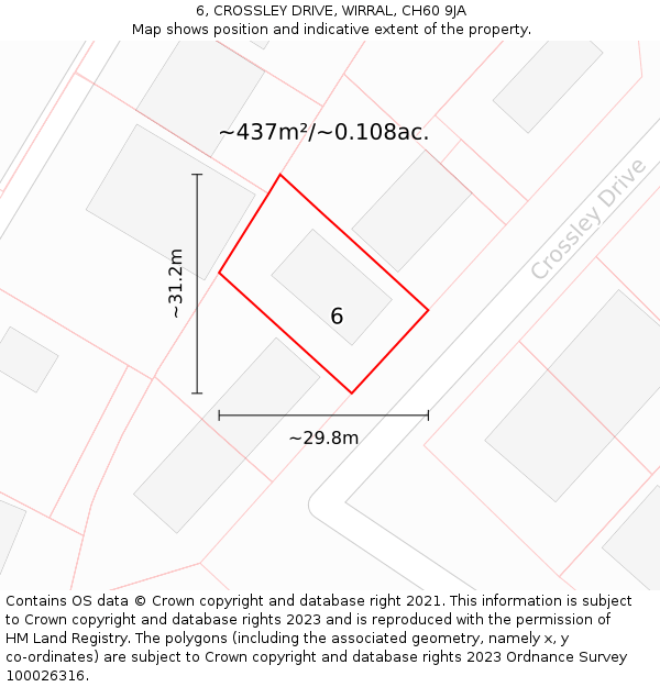 6, CROSSLEY DRIVE, WIRRAL, CH60 9JA: Plot and title map