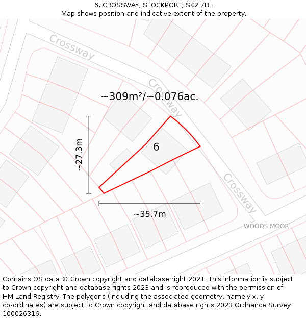 6, CROSSWAY, STOCKPORT, SK2 7BL: Plot and title map