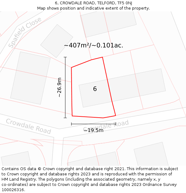 6, CROWDALE ROAD, TELFORD, TF5 0NJ: Plot and title map