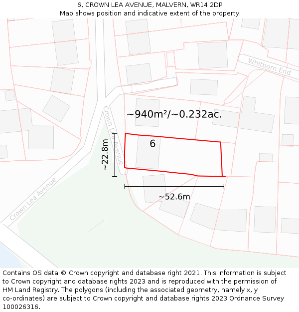 6, CROWN LEA AVENUE, MALVERN, WR14 2DP: Plot and title map