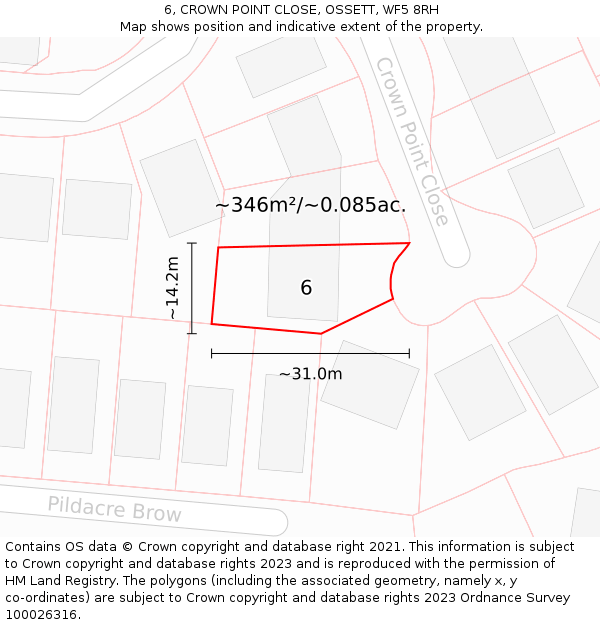 6, CROWN POINT CLOSE, OSSETT, WF5 8RH: Plot and title map