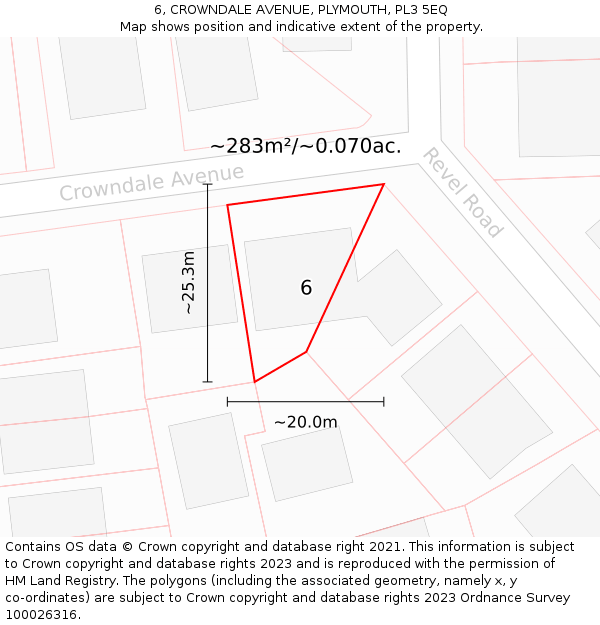 6, CROWNDALE AVENUE, PLYMOUTH, PL3 5EQ: Plot and title map