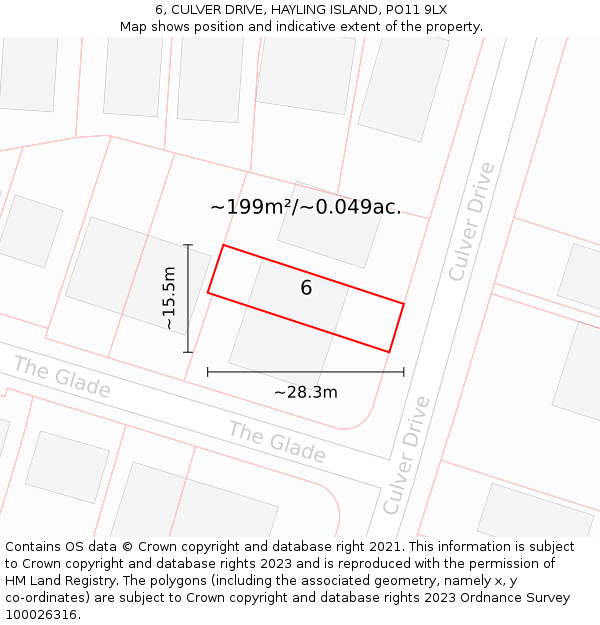 6, CULVER DRIVE, HAYLING ISLAND, PO11 9LX: Plot and title map