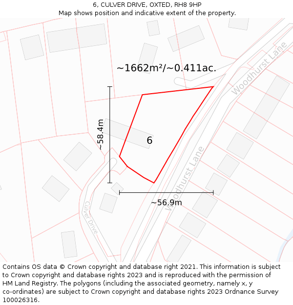 6, CULVER DRIVE, OXTED, RH8 9HP: Plot and title map