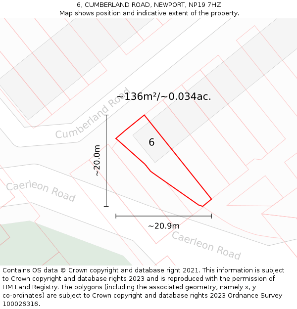 6, CUMBERLAND ROAD, NEWPORT, NP19 7HZ: Plot and title map