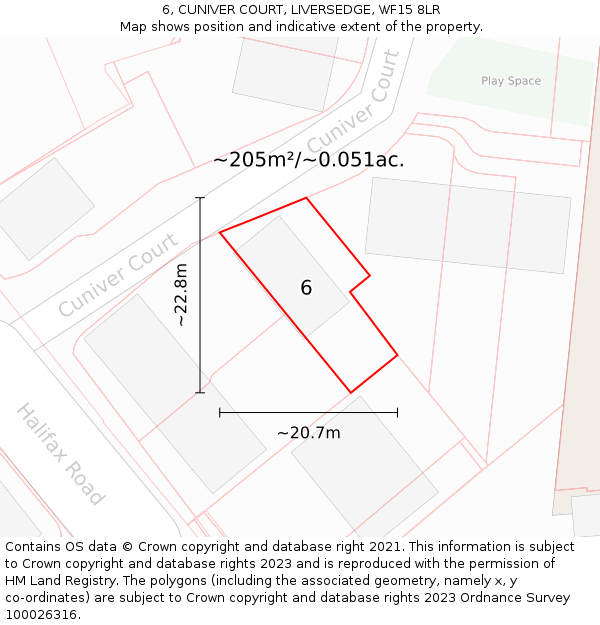 6, CUNIVER COURT, LIVERSEDGE, WF15 8LR: Plot and title map