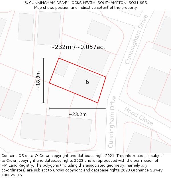 6, CUNNINGHAM DRIVE, LOCKS HEATH, SOUTHAMPTON, SO31 6SS: Plot and title map