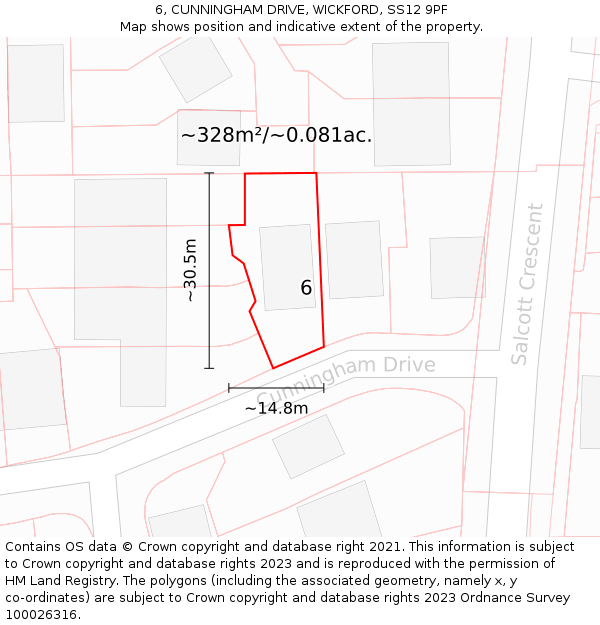 6, CUNNINGHAM DRIVE, WICKFORD, SS12 9PF: Plot and title map