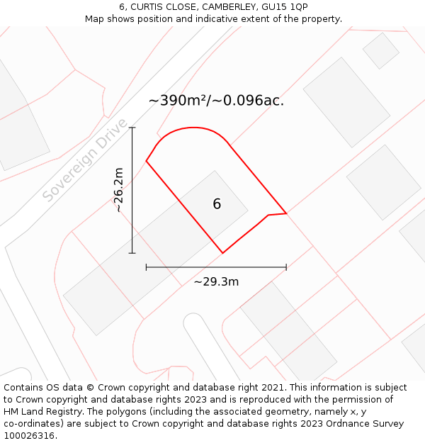 6, CURTIS CLOSE, CAMBERLEY, GU15 1QP: Plot and title map