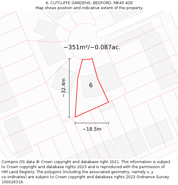 6, CUTCLIFFE GARDENS, BEDFORD, MK40 4DE: Plot and title map