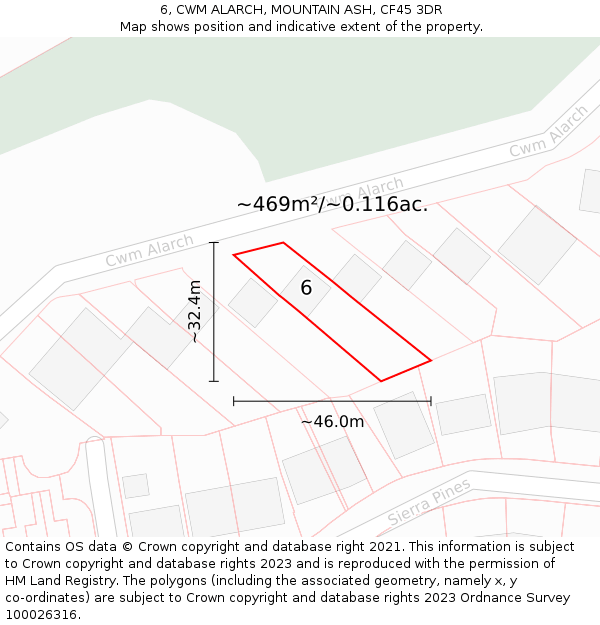 6, CWM ALARCH, MOUNTAIN ASH, CF45 3DR: Plot and title map