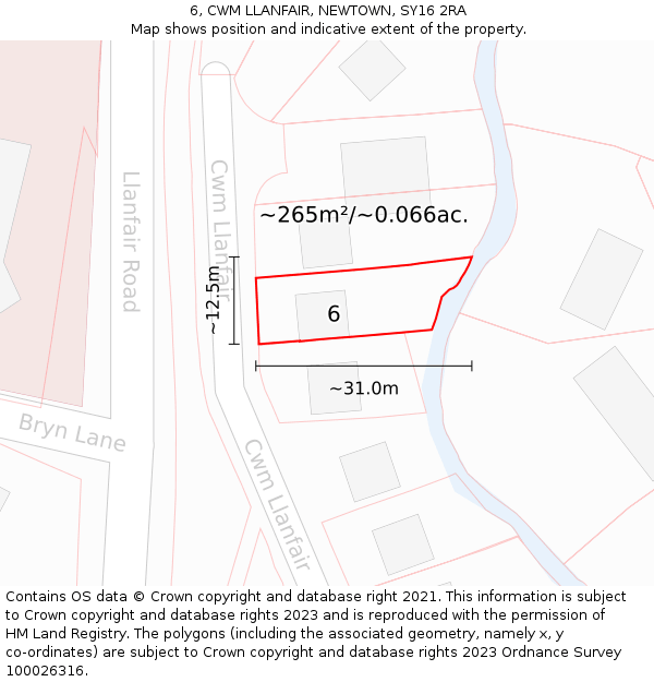 6, CWM LLANFAIR, NEWTOWN, SY16 2RA: Plot and title map