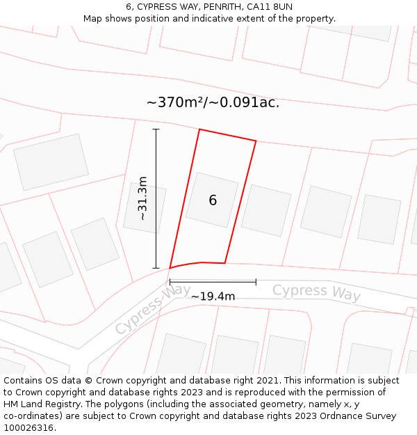 6, CYPRESS WAY, PENRITH, CA11 8UN: Plot and title map