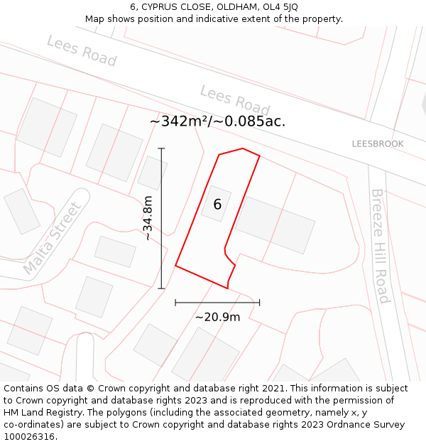 6, CYPRUS CLOSE, OLDHAM, OL4 5JQ: Plot and title map
