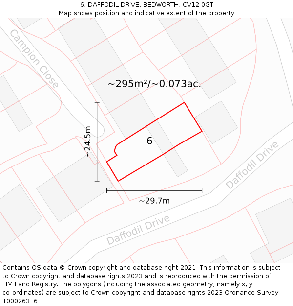 6, DAFFODIL DRIVE, BEDWORTH, CV12 0GT: Plot and title map