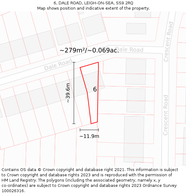 6, DALE ROAD, LEIGH-ON-SEA, SS9 2RQ: Plot and title map