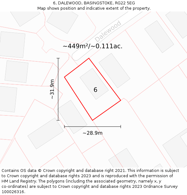 6, DALEWOOD, BASINGSTOKE, RG22 5EG: Plot and title map