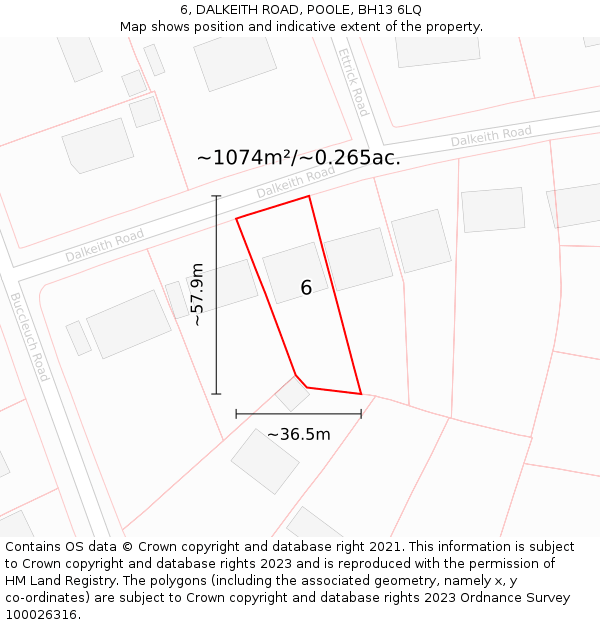 6, DALKEITH ROAD, POOLE, BH13 6LQ: Plot and title map