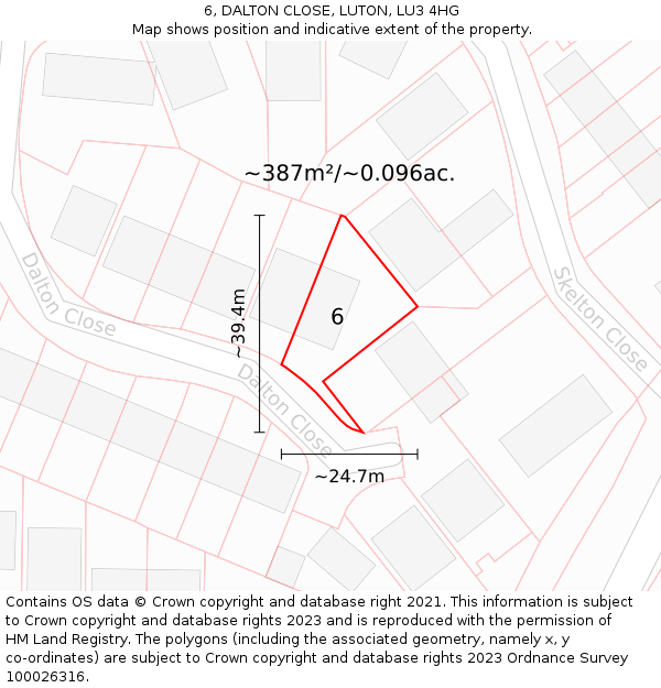 6, DALTON CLOSE, LUTON, LU3 4HG: Plot and title map