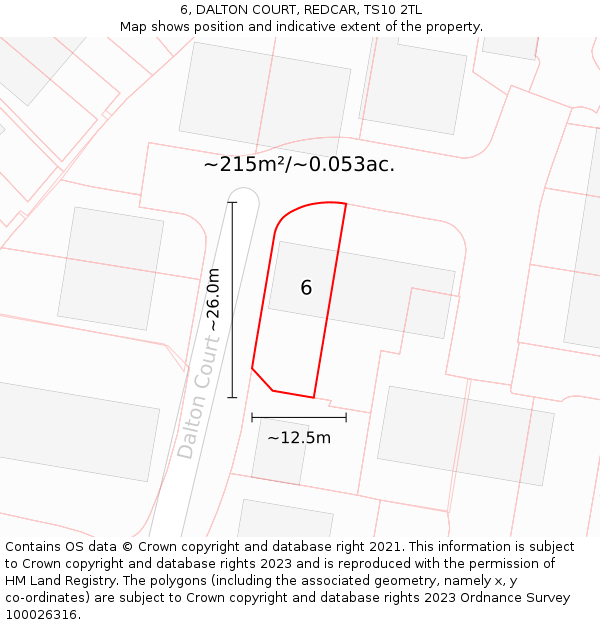 6, DALTON COURT, REDCAR, TS10 2TL: Plot and title map