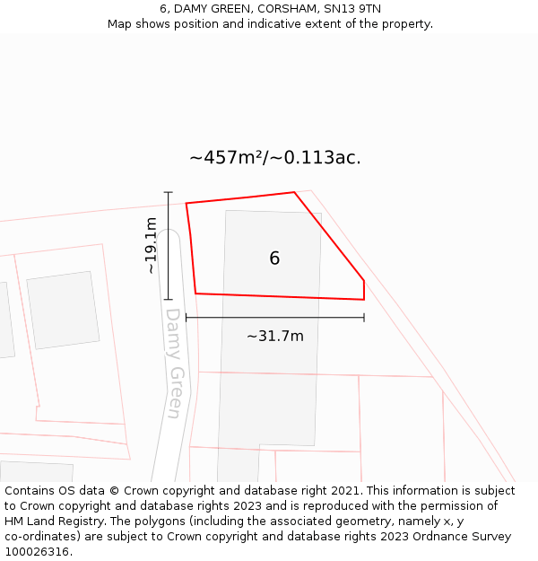 6, DAMY GREEN, CORSHAM, SN13 9TN: Plot and title map