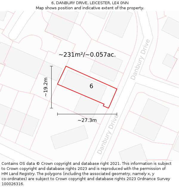 6, DANBURY DRIVE, LEICESTER, LE4 0NN: Plot and title map