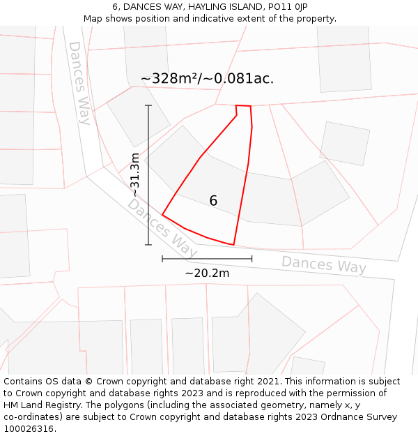 6, DANCES WAY, HAYLING ISLAND, PO11 0JP: Plot and title map