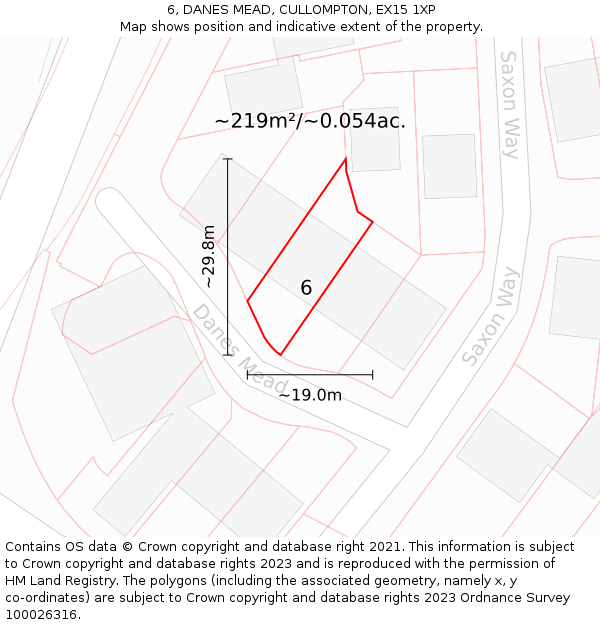 6, DANES MEAD, CULLOMPTON, EX15 1XP: Plot and title map