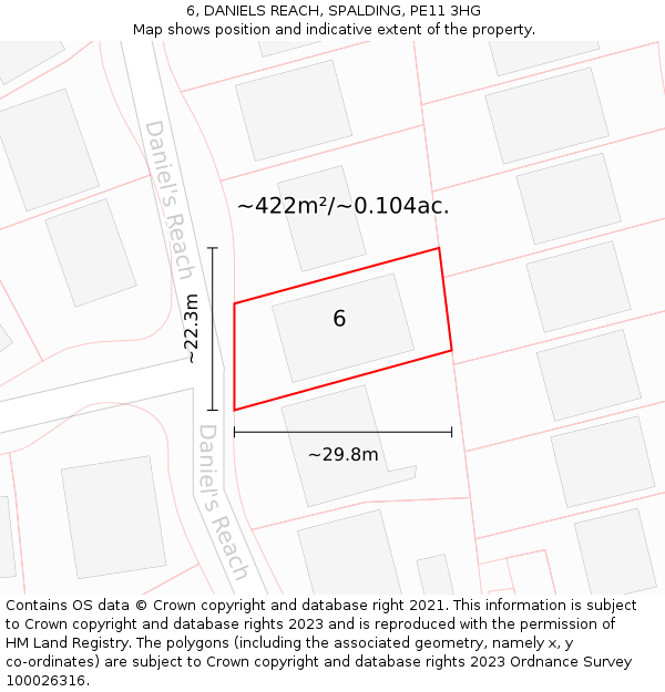 6, DANIELS REACH, SPALDING, PE11 3HG: Plot and title map