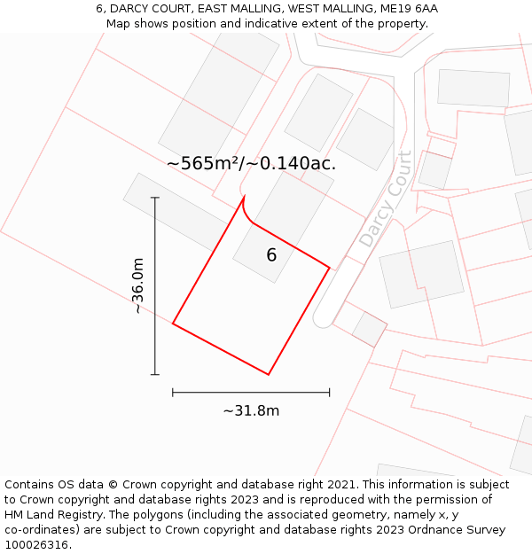 6, DARCY COURT, EAST MALLING, WEST MALLING, ME19 6AA: Plot and title map