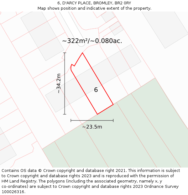 6, D'ARCY PLACE, BROMLEY, BR2 0RY: Plot and title map