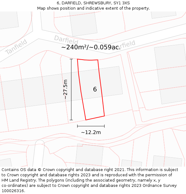 6, DARFIELD, SHREWSBURY, SY1 3XS: Plot and title map