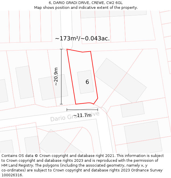 6, DARIO GRADI DRIVE, CREWE, CW2 6GL: Plot and title map