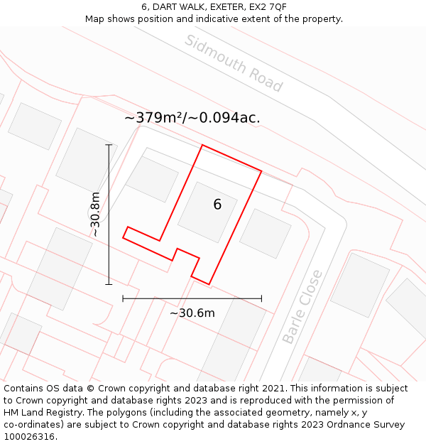 6, DART WALK, EXETER, EX2 7QF: Plot and title map