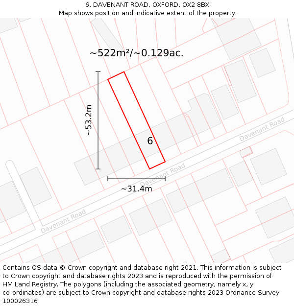 6, DAVENANT ROAD, OXFORD, OX2 8BX: Plot and title map